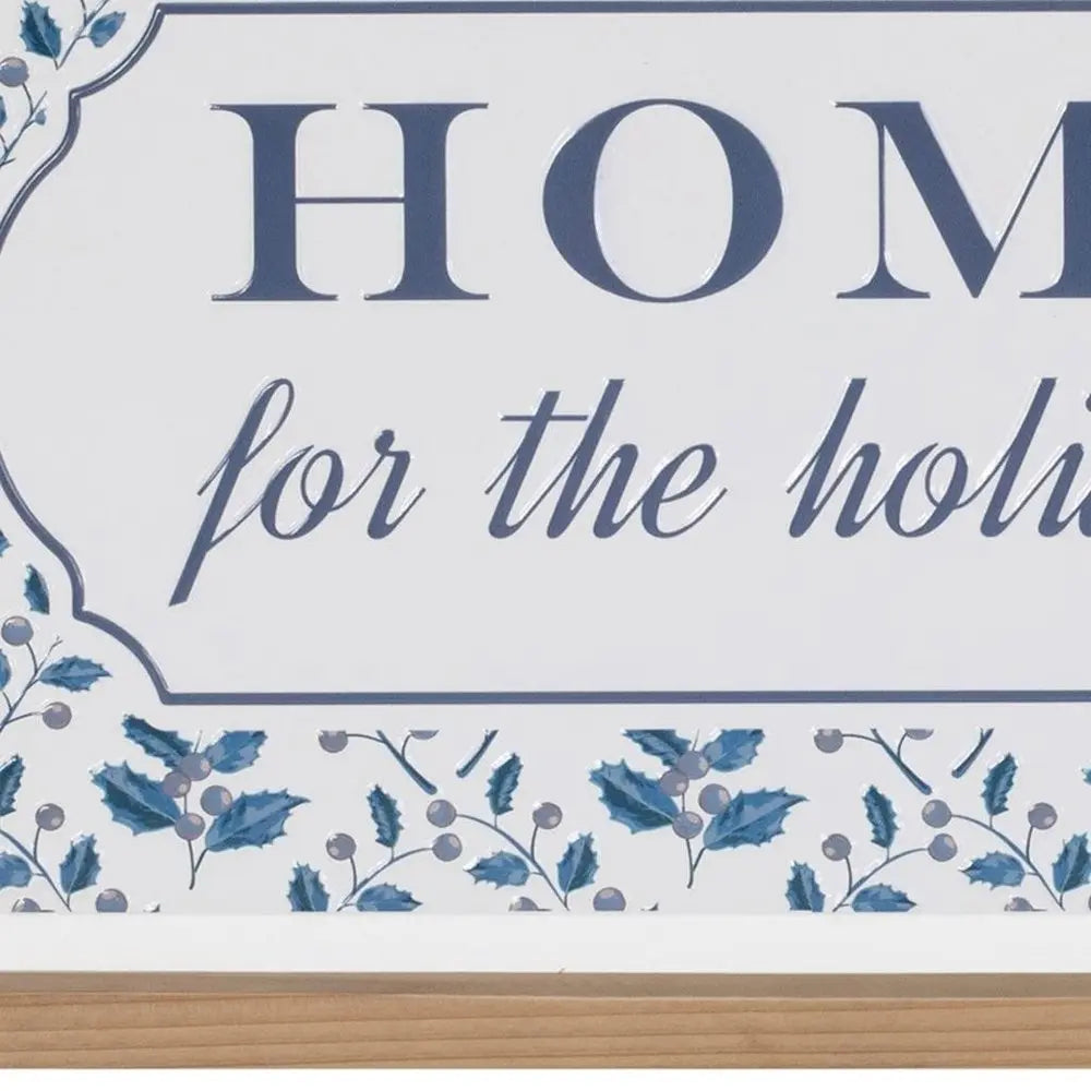 10" X 19" Blue And White Home For The Holidays Wood Framed Art - NOBLE HOME INTERIORS
