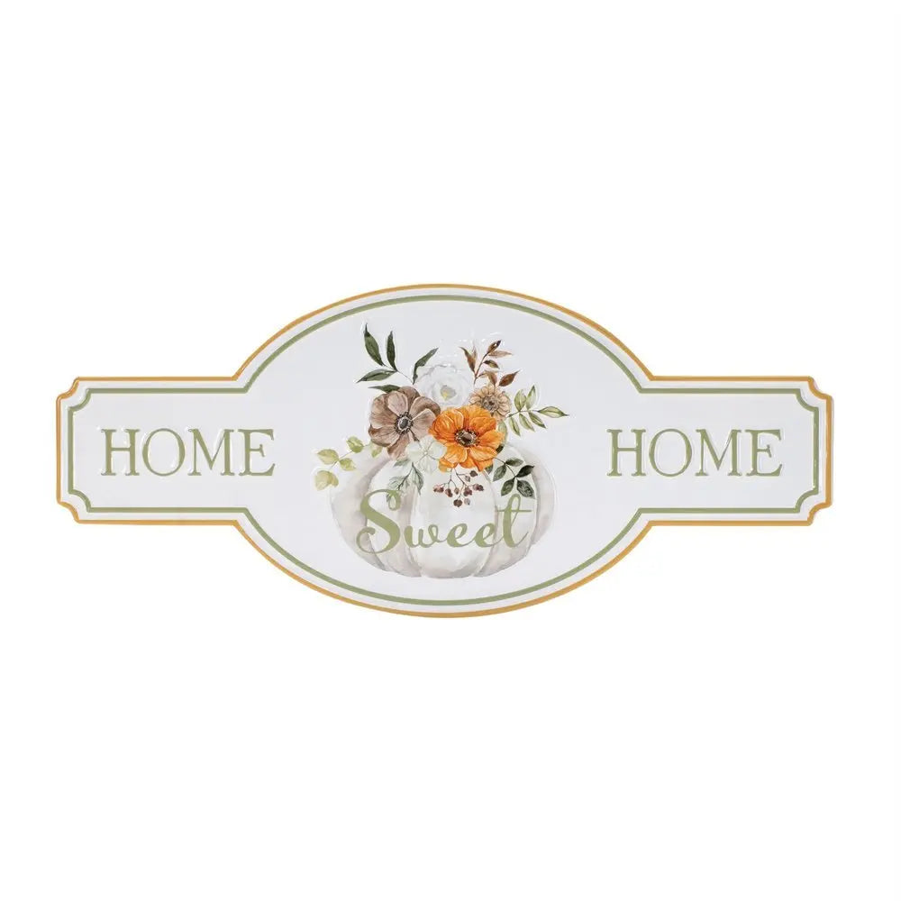 10" X 22" White Green And Orange Metal Home Sweet Home Hanging Wall Decor - NOBLE HOME INTERIORS