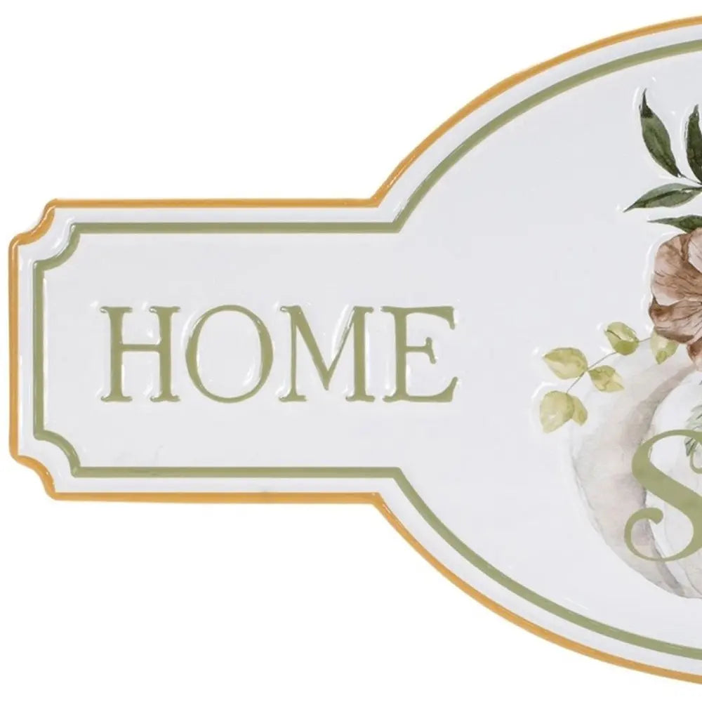 10" X 22" White Green And Orange Metal Home Sweet Home Hanging Wall Decor - NOBLE HOME INTERIORS