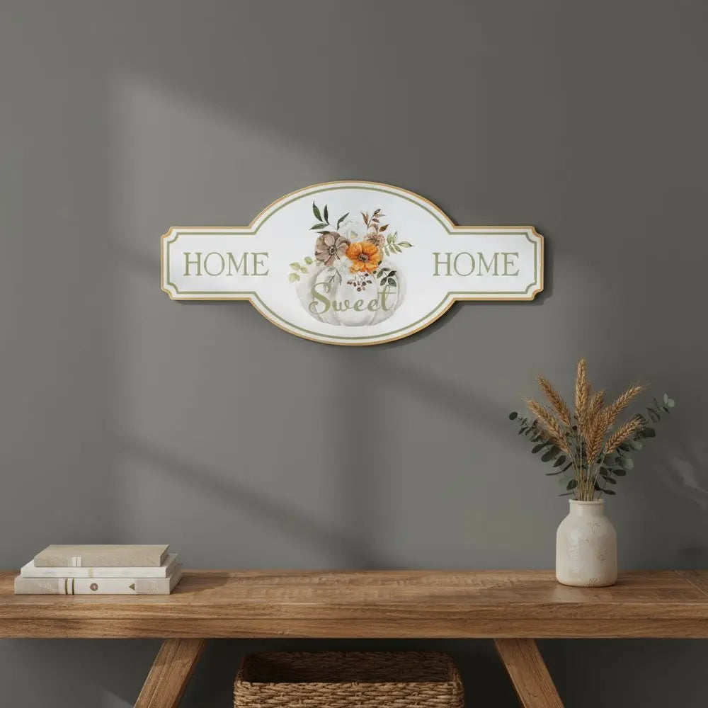 10" X 22" White Green And Orange Metal Home Sweet Home Hanging Wall Decor - NOBLE HOME INTERIORS