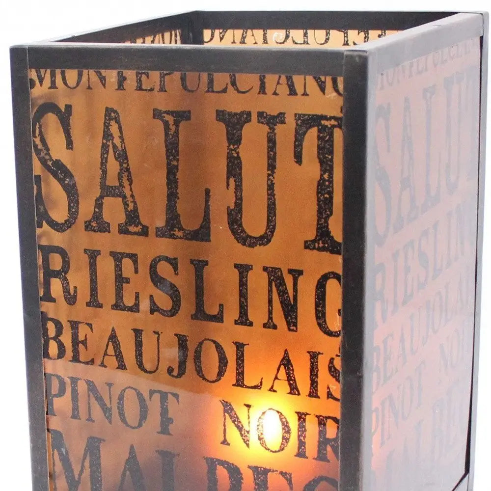 10.25 X 10.25 X 18 Brownvintage Letter Pattern - Candle Holder - NOBLE HOME INTERIORS