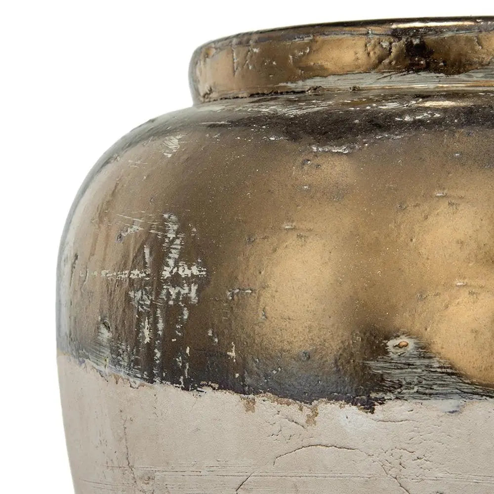 11" Beige and Bronze Terracotta Round Jug Vase - NOBLE HOME INTERIORS