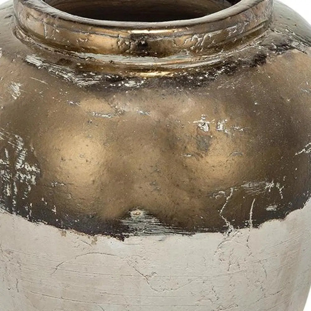 11" Beige and Bronze Terracotta Round Jug Vase - NOBLE HOME INTERIORS