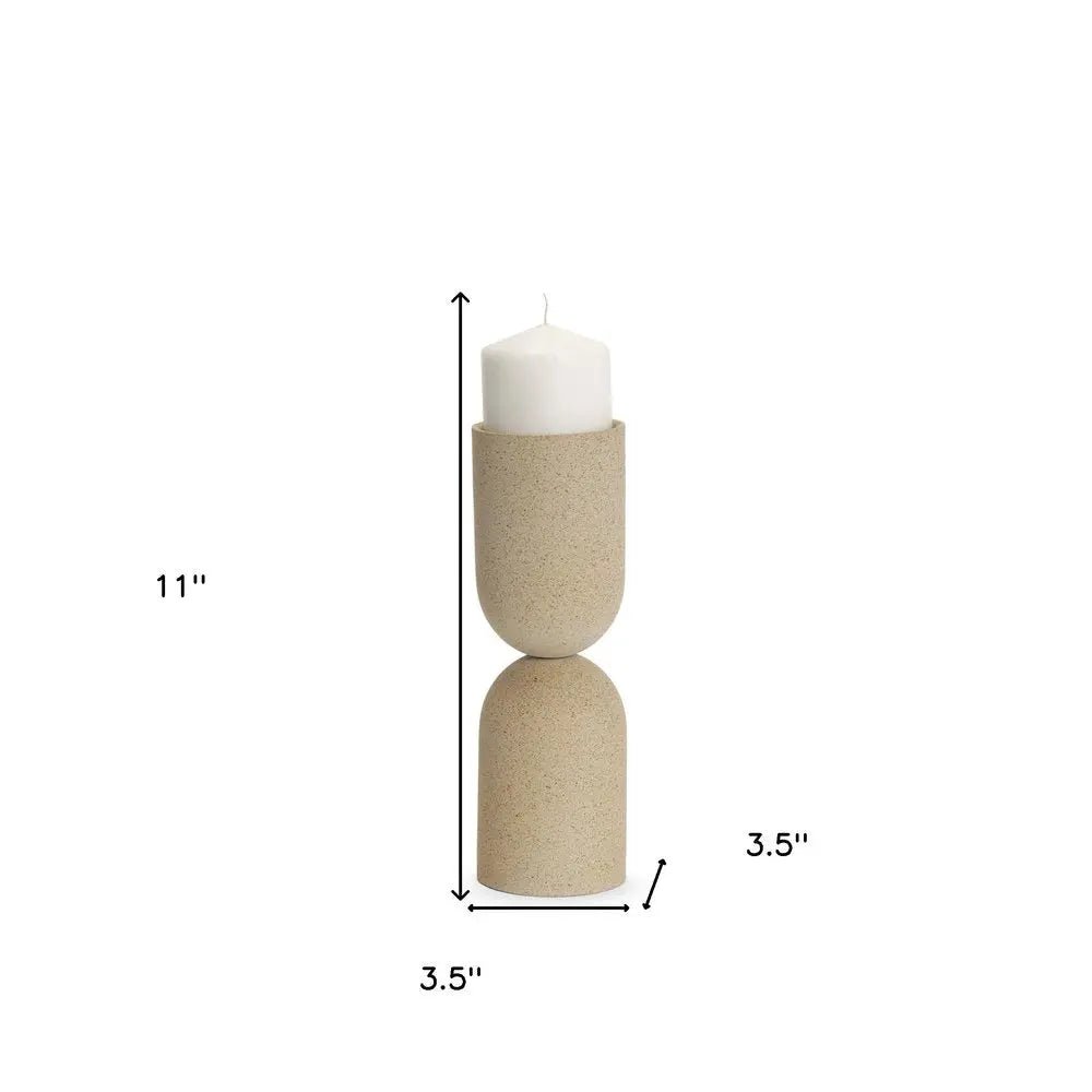 11" Beige Metal Tabletop Pillar Candle Holder - NOBLE HOME INTERIORS