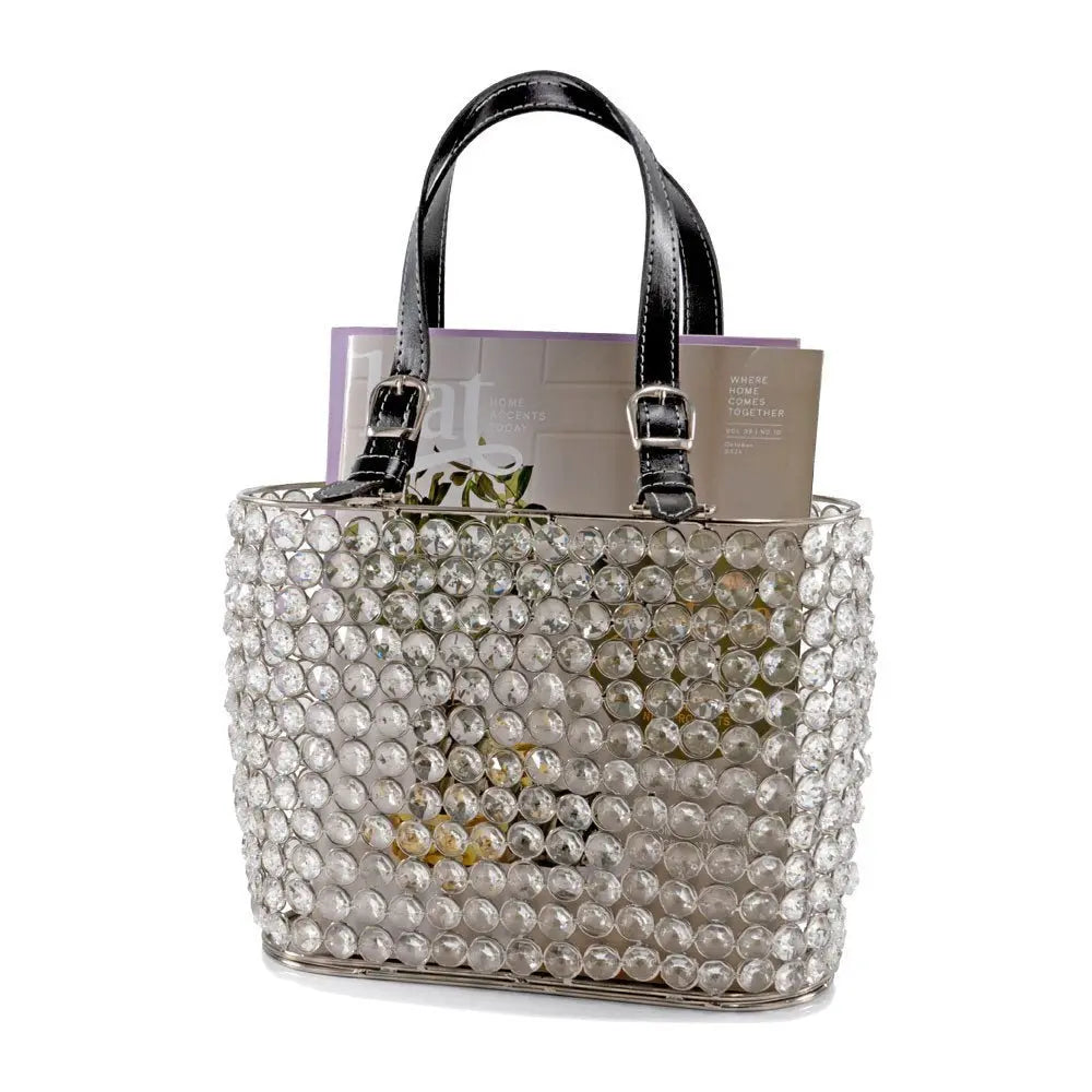 11" Black And Silver Crystals And Metal Magazine Holder - NOBLE HOME INTERIORS