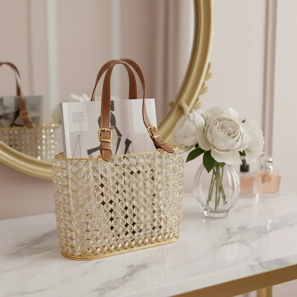 11" Black And Silver Crystals And Metal Magazine Holder - NOBLE HOME INTERIORS