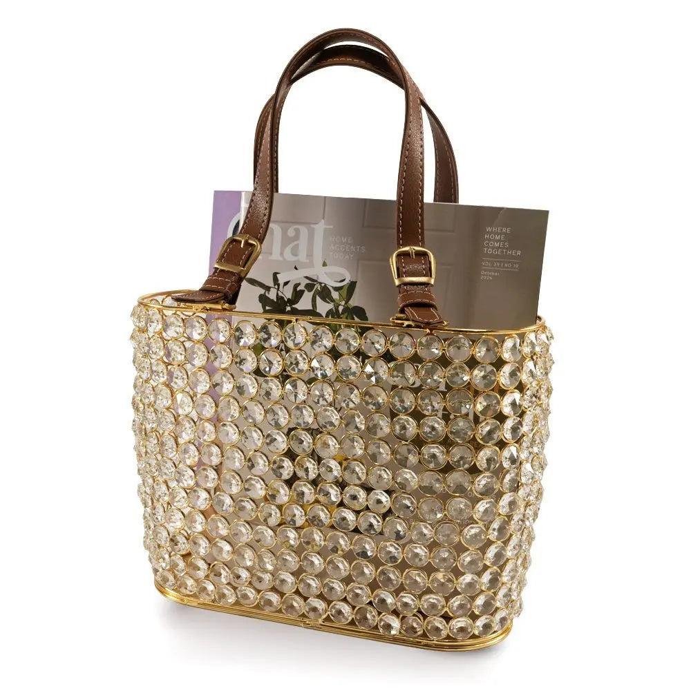 11" Black And Silver Crystals And Metal Magazine Holder - NOBLE HOME INTERIORS