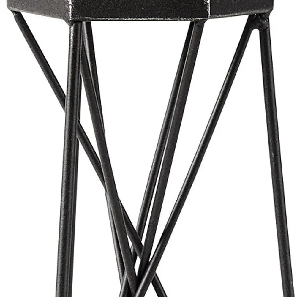 11" Black Distressed Geometric Metal Tabletop Pillar Candle Holder - NOBLE HOME INTERIORS