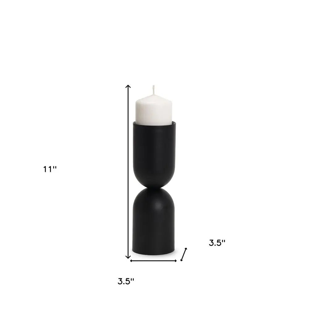 11" Black Metal Tabletop Pillar Candle Holder - NOBLE HOME INTERIORS