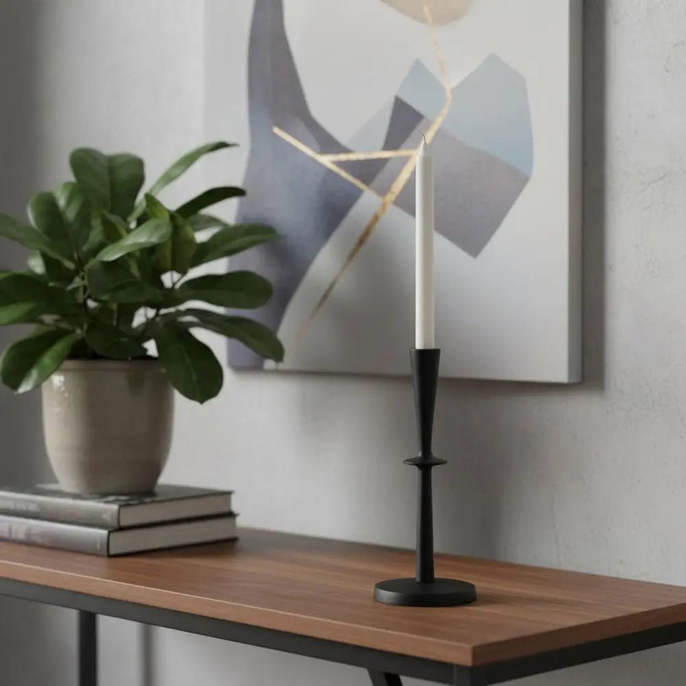 11" Black Metal Tabletop Taper Candlestick - NOBLE HOME INTERIORS