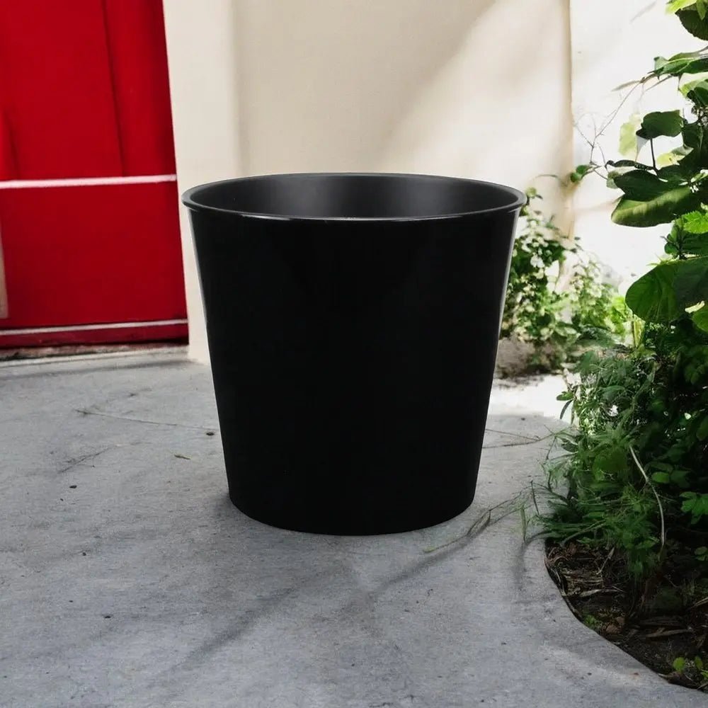 11" Black Recycled Plastic Indoor Outdoor Round Pot Planter - NOBLE HOME INTERIORS