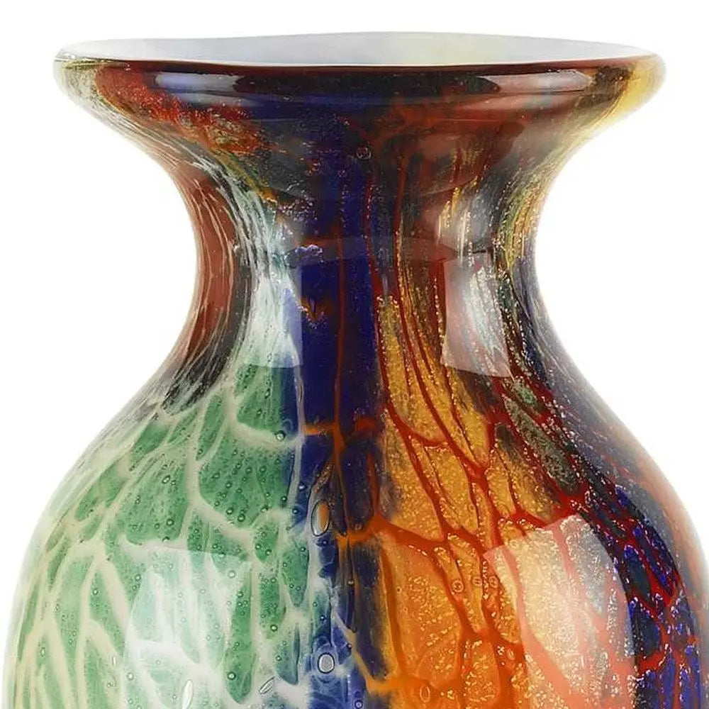 11" Blue Green And Orange Urn Murano Glass Table Vase - NOBLE HOME INTERIORS
