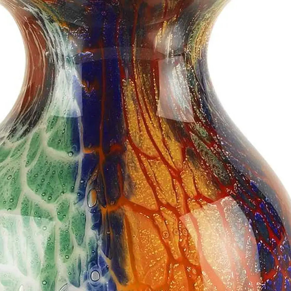 11" Blue Green And Orange Urn Murano Glass Table Vase - NOBLE HOME INTERIORS