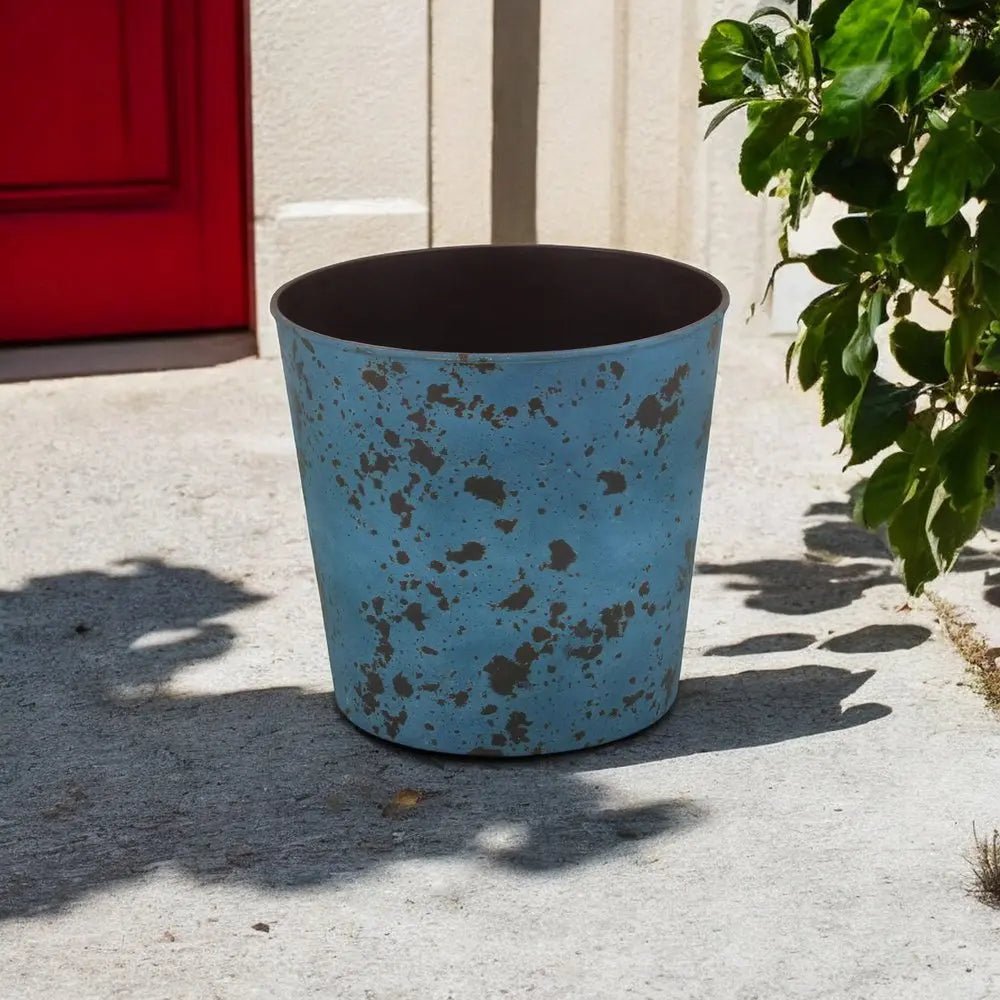 11" Blue Recycled Plastic Indoor Outdoor Round Pot Planter - NOBLE HOME INTERIORS
