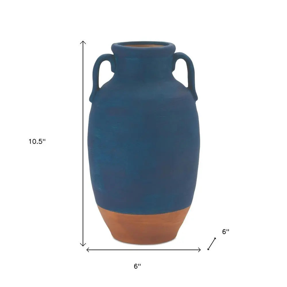 11" Blue Round Ceramic Urn - NOBLE HOME INTERIORS