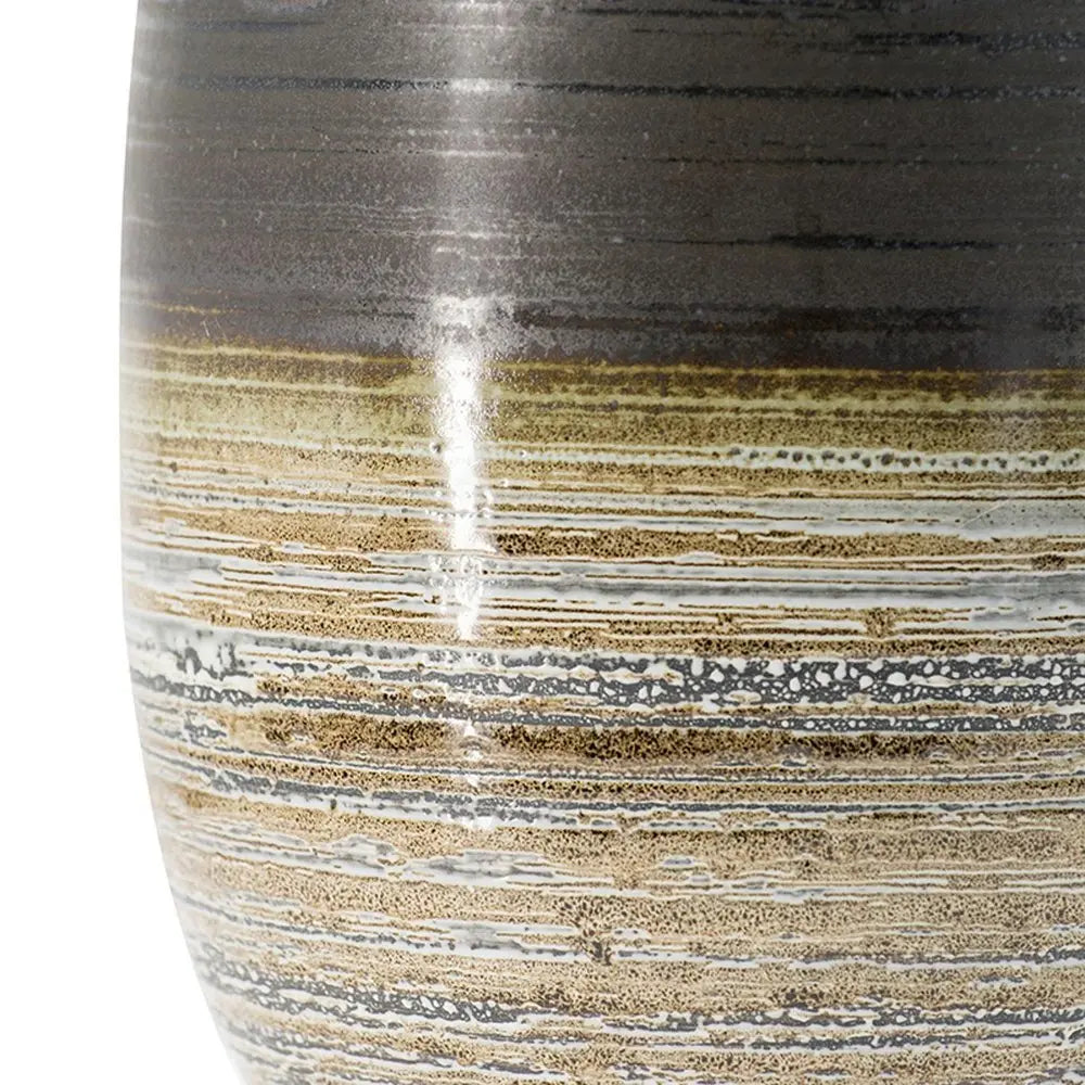 11" Brown and Bronze Striped Round Ceramic Table Vase With Does Not Apply - NOBLE HOME INTERIORS