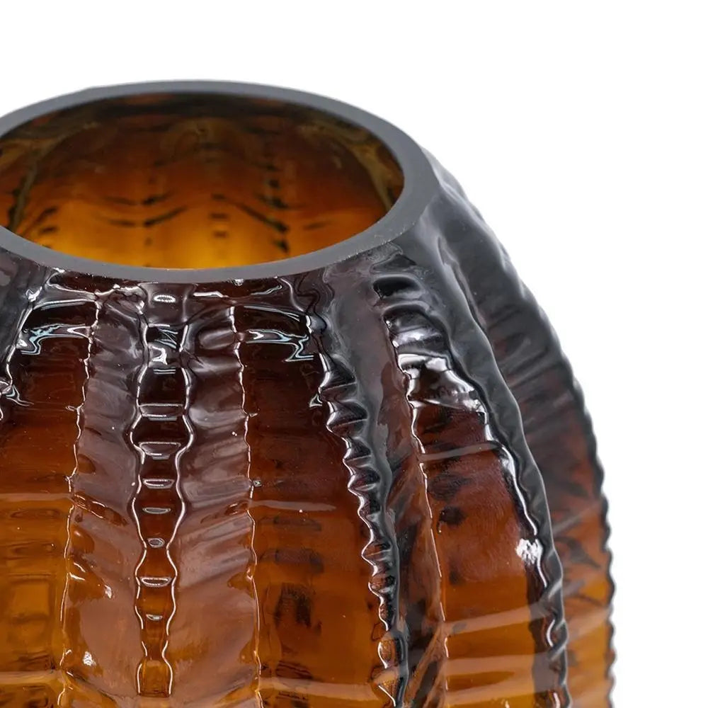 11" Burnt Umber Round Glass Table Vase - NOBLE HOME INTERIORS