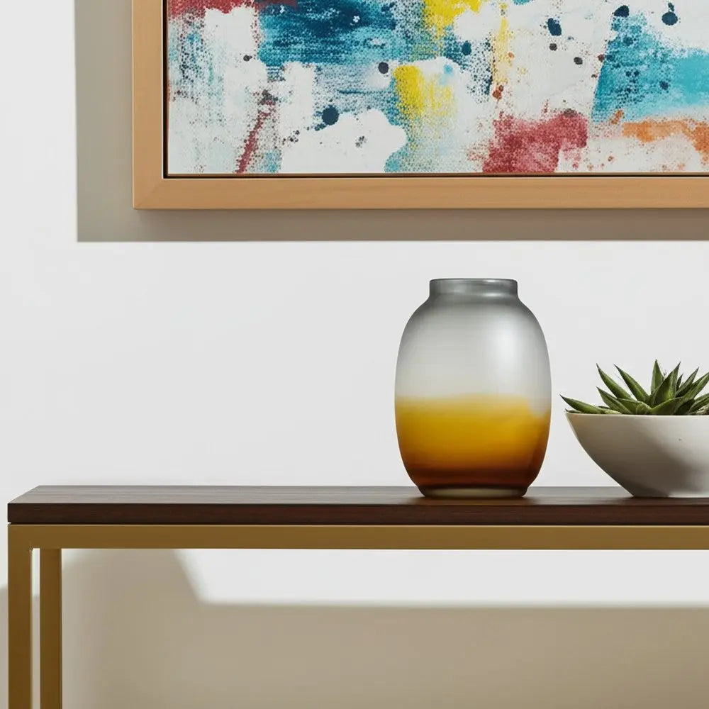 11" Charcoal And Orange Ombre Round Glass Table Vase - NOBLE HOME INTERIORS