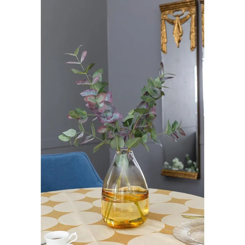 11" Clear And Amber Ombre Glass Round Table Vase - NOBLE HOME INTERIORS