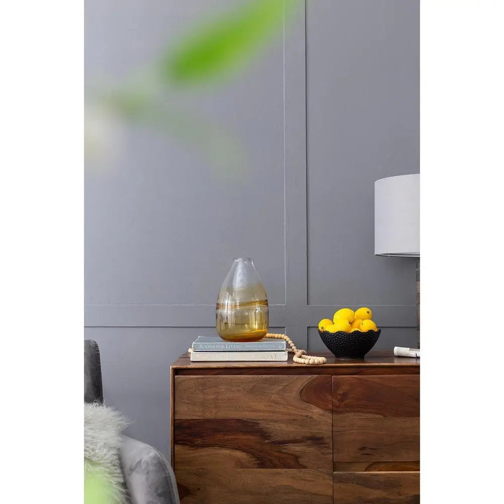 11" Clear And Amber Ombre Glass Round Table Vase - NOBLE HOME INTERIORS