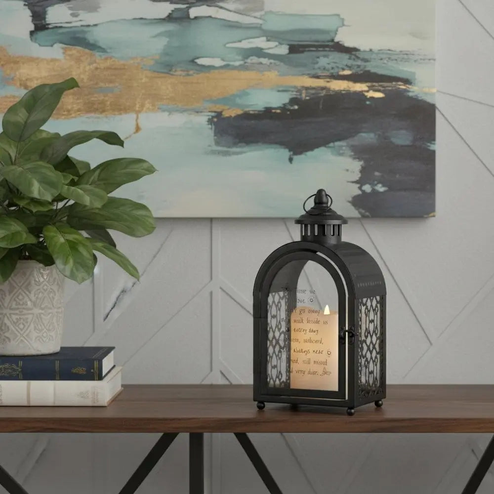 11" Clear And Black Glass And Metal Memorial Remembrance Lantern Candle Holder - NOVA HOME FURNITURE