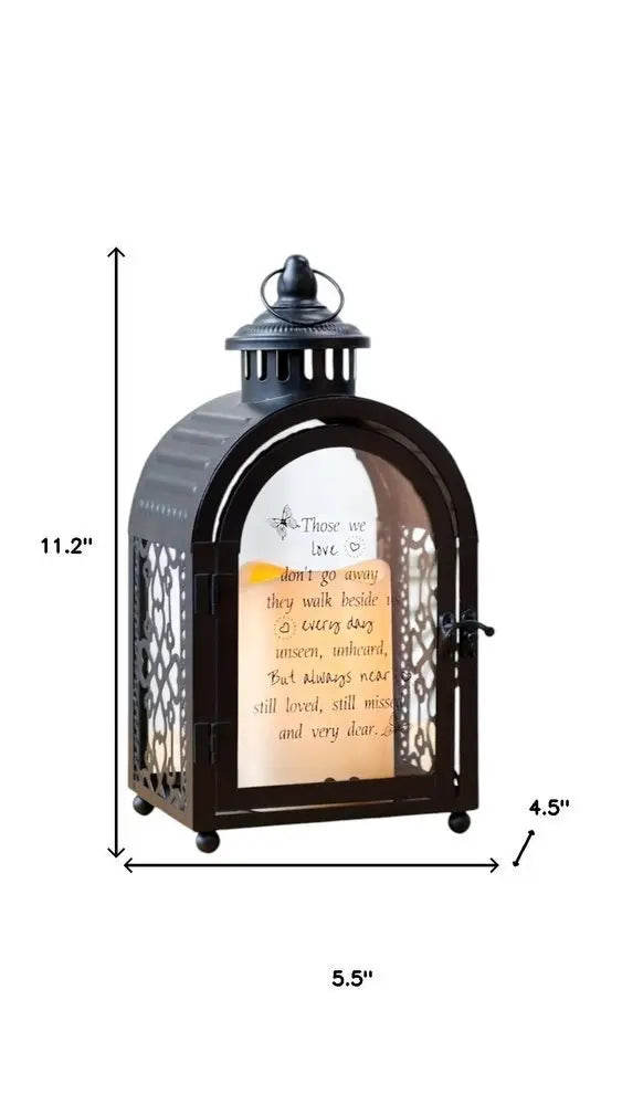 11" Clear And Black Glass And Metal Memorial Remembrance Lantern Candle Holder - NOVA HOME FURNITURE