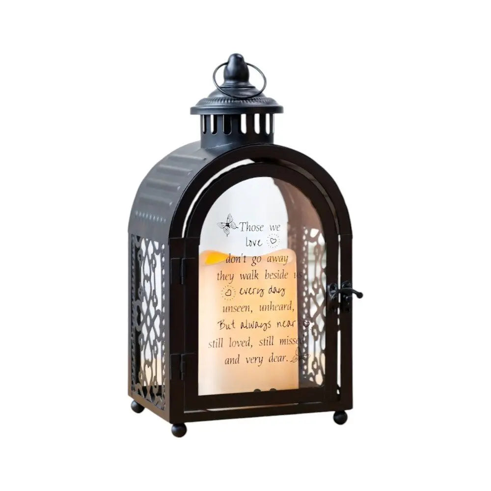 11" Clear And Black Glass And Metal Memorial Remembrance Lantern Candle Holder - NOVA HOME FURNITURE