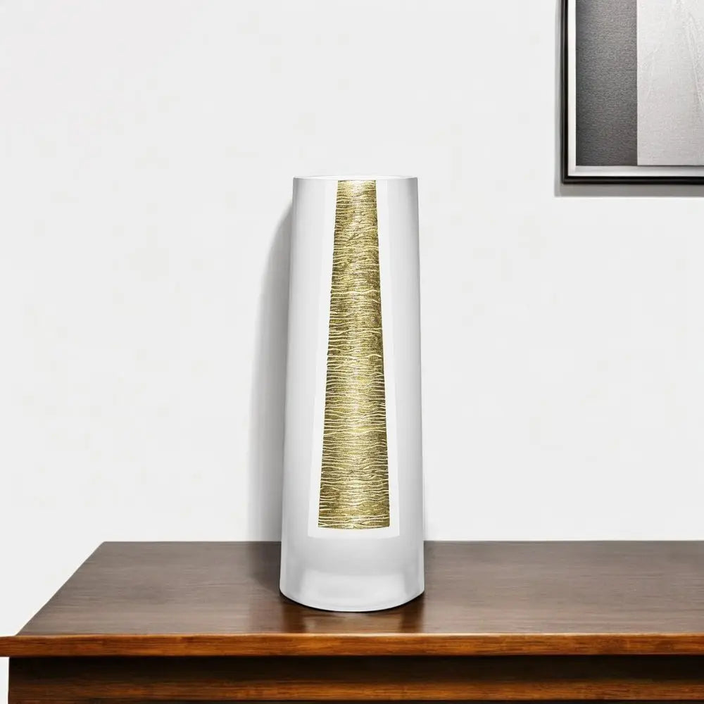 11" Clear And Gold Cylinder Lead Free Crystal Table Vase - NOBLE HOME INTERIORS