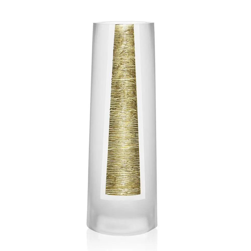 11" Clear And Gold Cylinder Lead Free Crystal Table Vase - NOBLE HOME INTERIORS