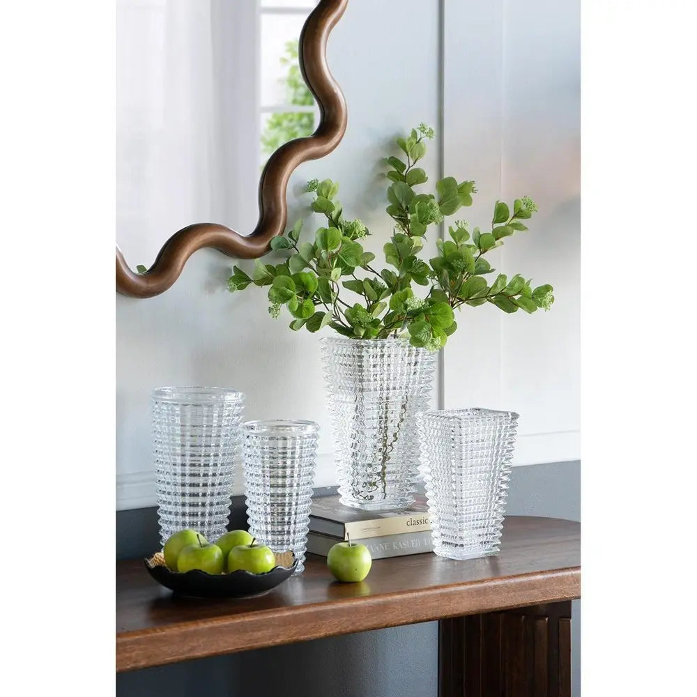 11" Clear Round Glass Table Vase - NOBLE HOME INTERIORS