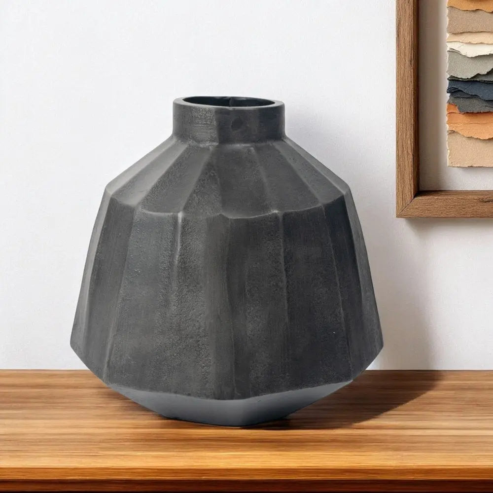 11" Gray Geometric Round Aluminum Table Vase - NOBLE HOME INTERIORS