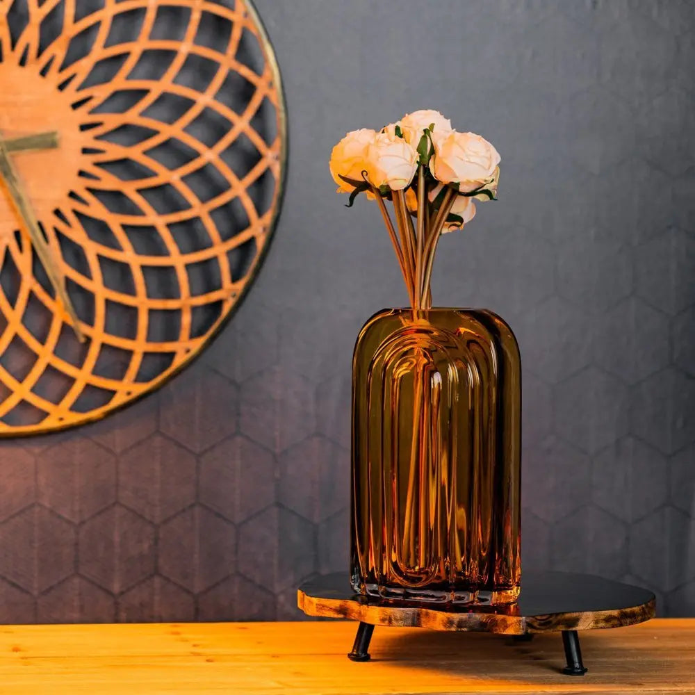 11" Green And Brown Round Glass Table Vase - NOBLE HOME INTERIORS