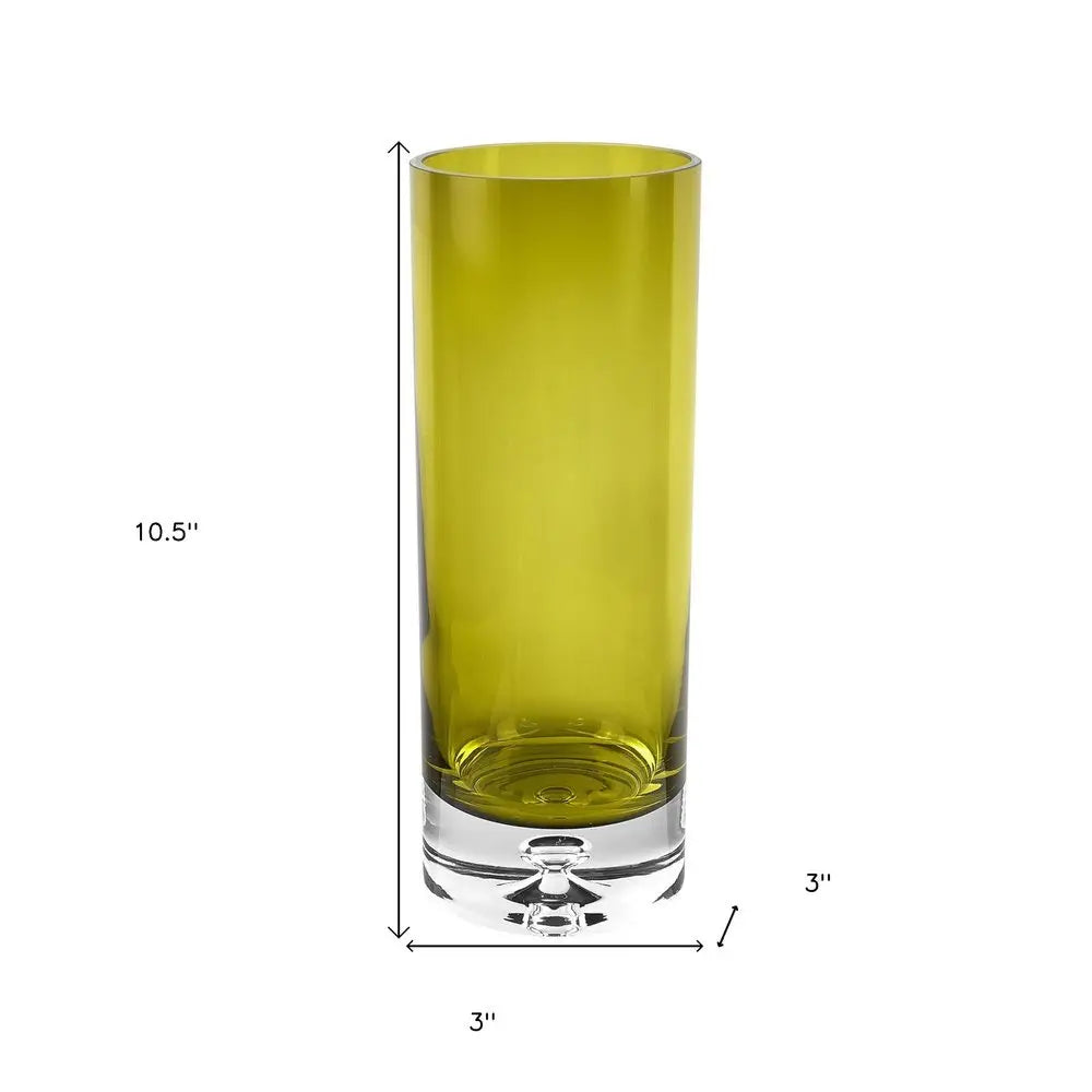 11" Green Crystal Glass Cylinder Table Vase - NOBLE HOME INTERIORS