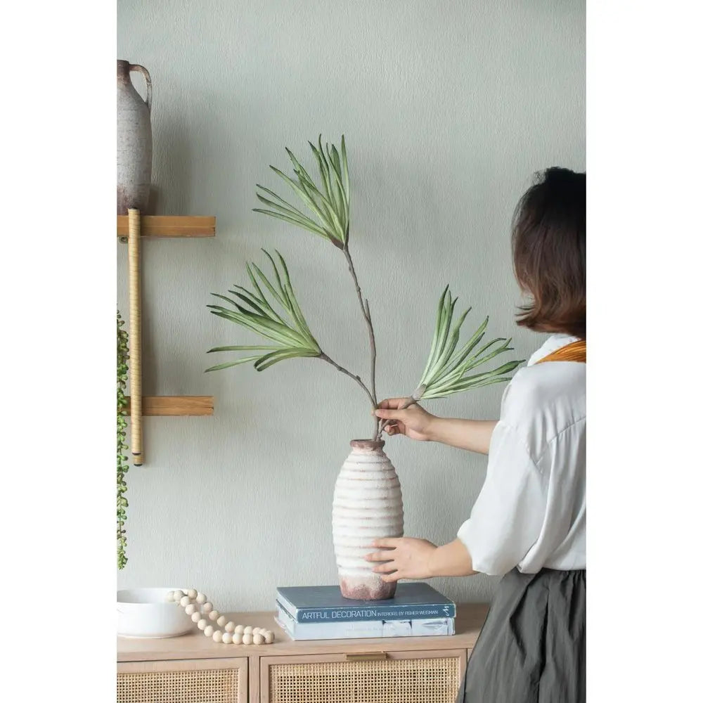 11" Ivory And Brown Round Ceramic Table Vase - NOBLE HOME INTERIORS