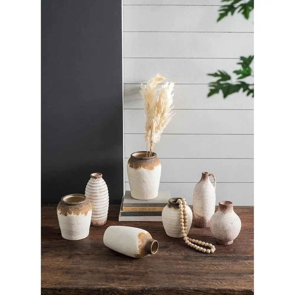 11" Ivory And Brown Round Ceramic Table Vase - NOBLE HOME INTERIORS