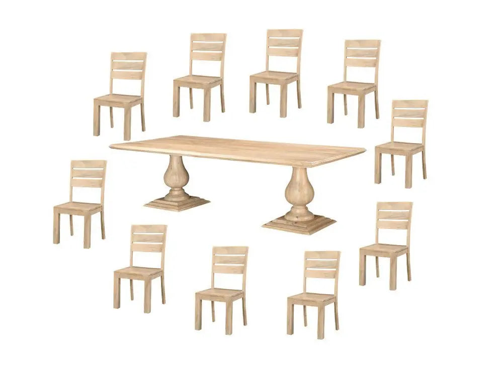 11 Piece Beige Solid Wood Dining Set with 10 - NOVA HOME FURNITURE