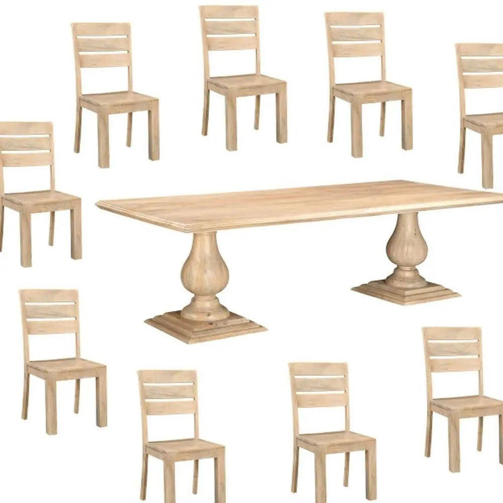 11 Piece Beige Solid Wood Dining Set with 10 - NOVA HOME FURNITURE