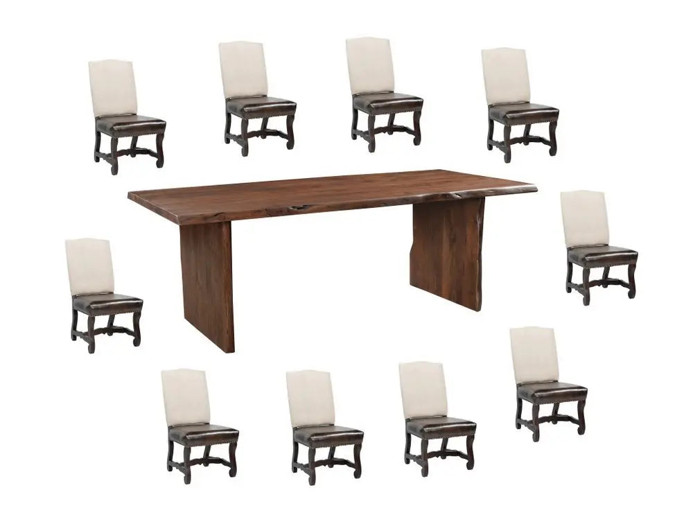11 Piece Brown Solid Wood Dining Set with 10 - NOVA HOME FURNITURE