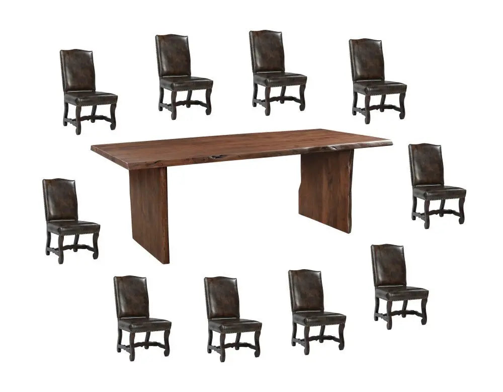 11 Piece Brown Solid Wood Dining Set with 10 - NOVA HOME FURNITURE