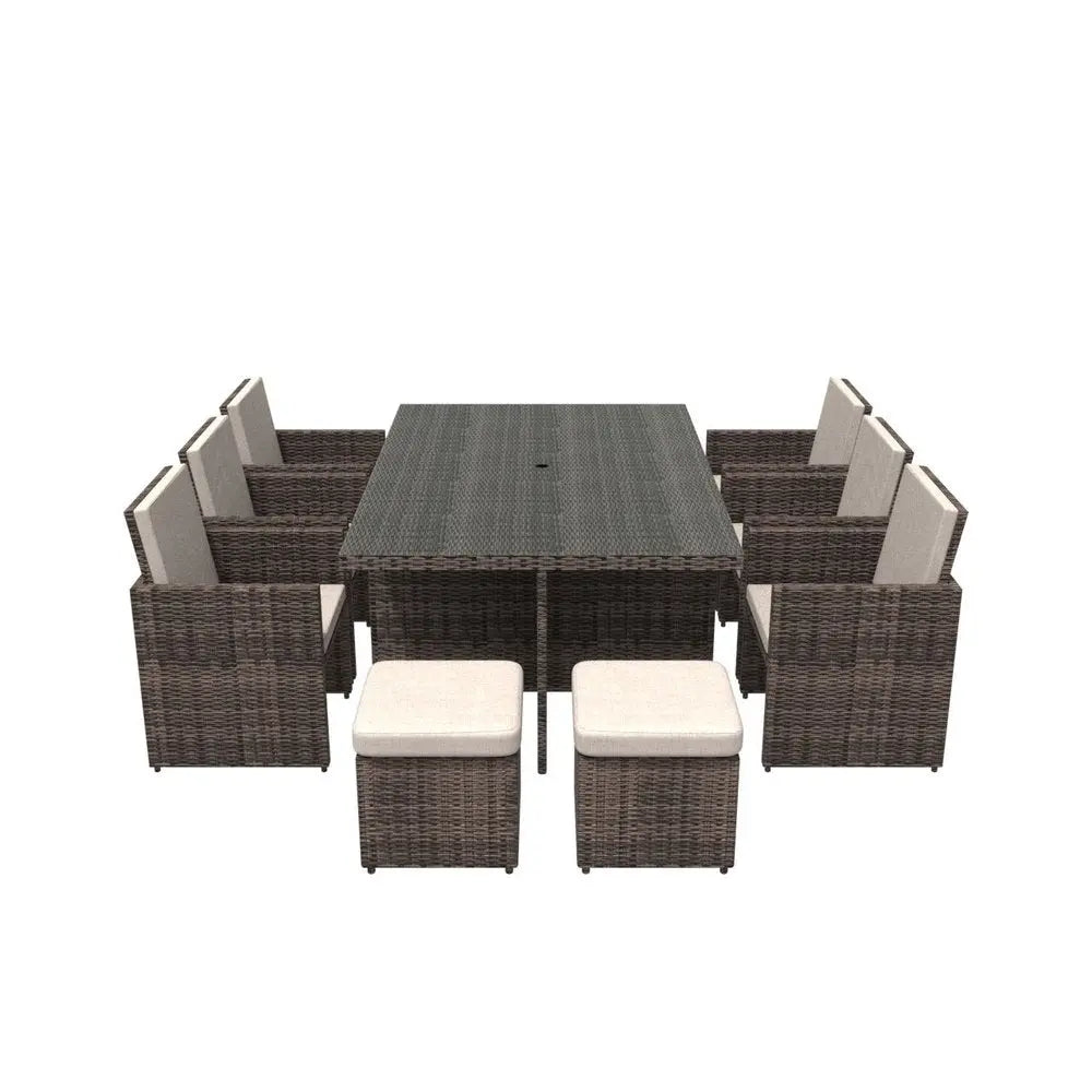 11 Piece Clear and Gray Glass Dining Set - NOBLE HOME INTERIORS