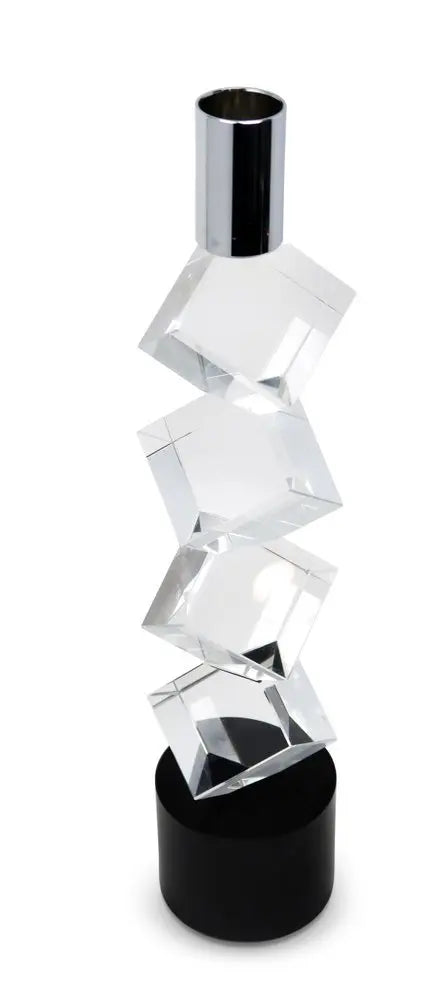 11" Silver Clear And Black Crystal Tabletop Taper Candlestick - NOBLE HOME INTERIORS