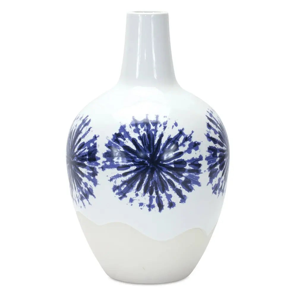 11" White And Blue Round Ceramic Urn - NOBLE HOME INTERIORS