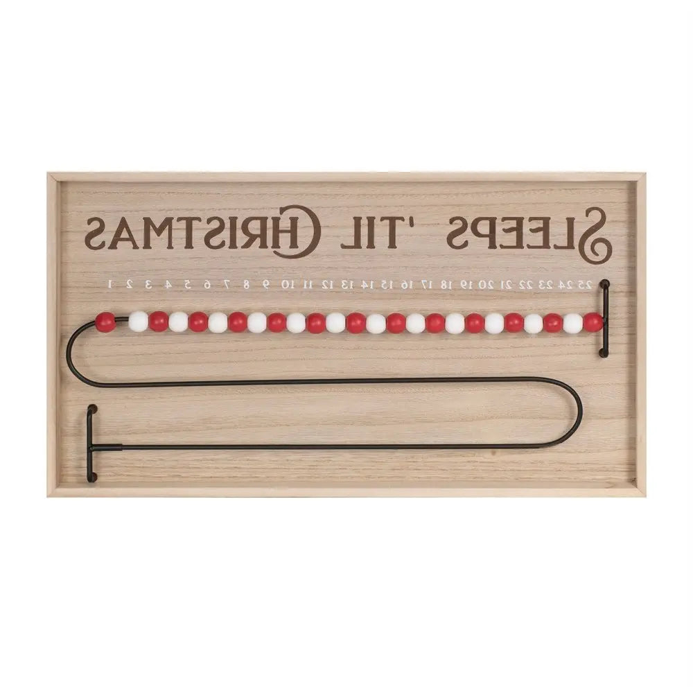 11" X 20" Natural And Red Wood Sleeps 'Til Christmas Advent Calendar Hanging Wall Decor - NOBLE HOME INTERIORS
