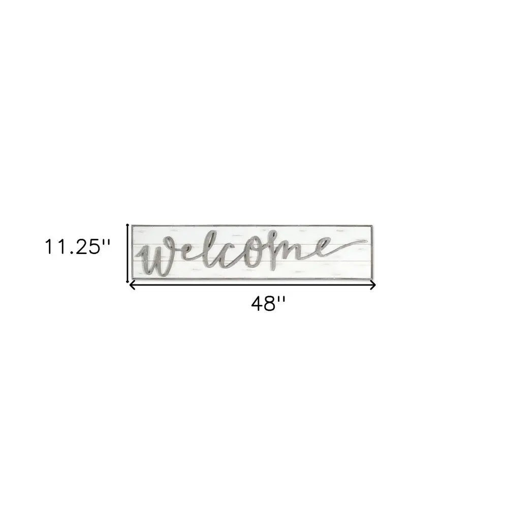 11" X 48" White And Gray Welcome Sign Wood Wall Decor - NOBLE HOME INTERIORS