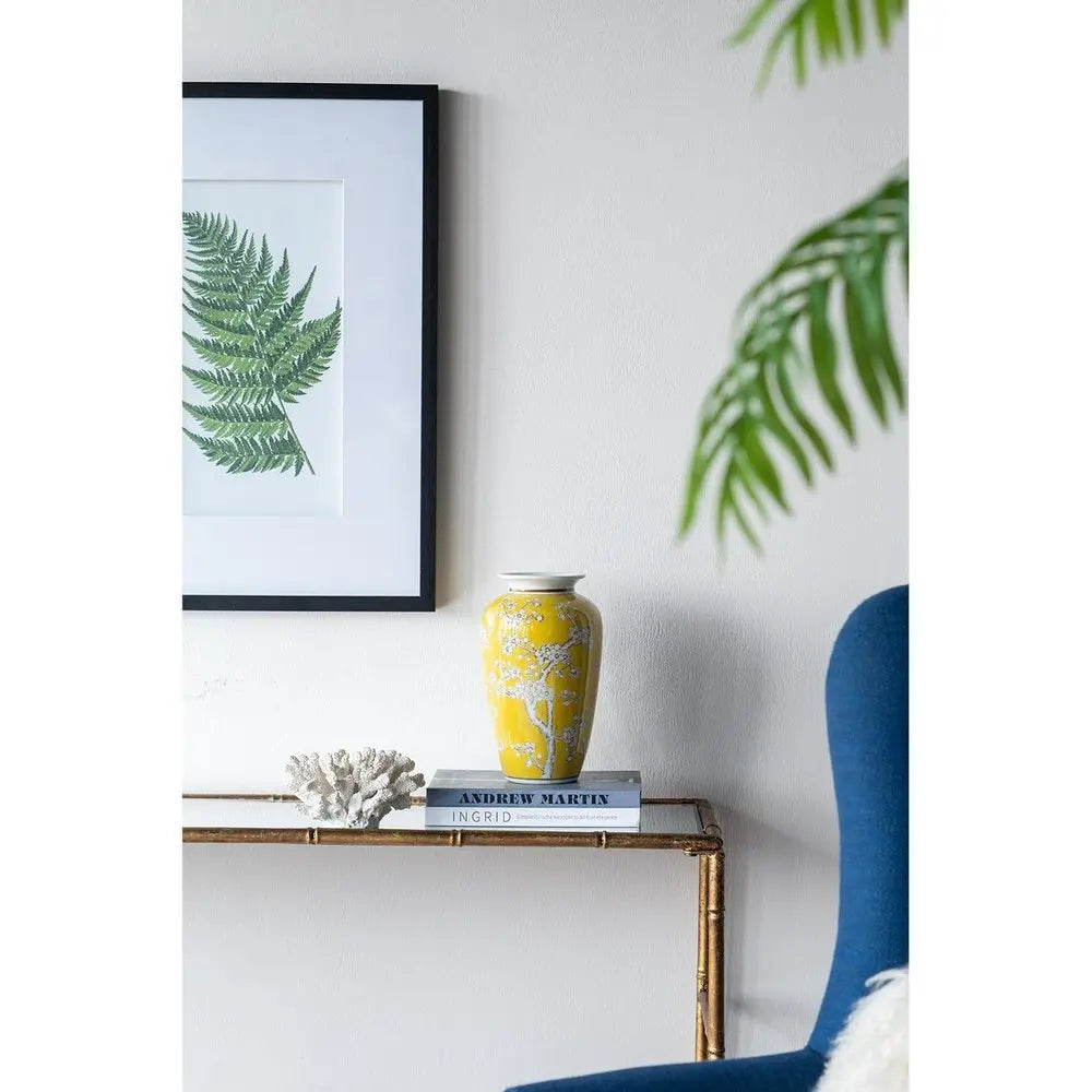 11" Yellow and White Porcelain Floral Round Table Vase - NOBLE HOME INTERIORS