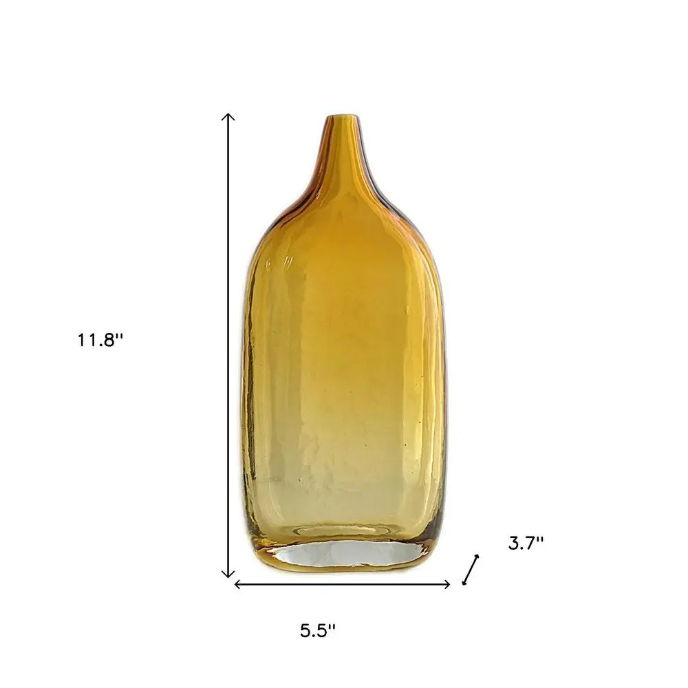 12" Amber Bud Glass Decorative Bottle - NOBLE HOME INTERIORS