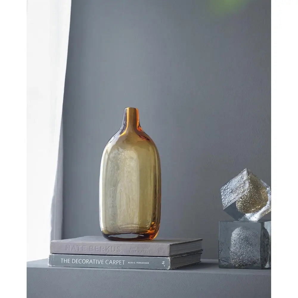 12" Amber Bud Glass Decorative Bottle - NOBLE HOME INTERIORS
