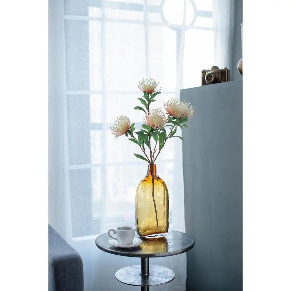 12" Amber Bud Glass Decorative Bottle - NOBLE HOME INTERIORS