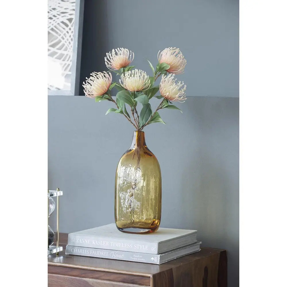 12" Amber Bud Glass Decorative Bottle - NOBLE HOME INTERIORS