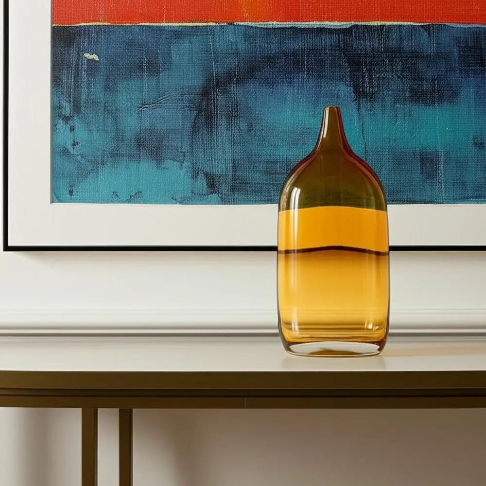 12" Amber Bud Glass Decorative Bottle - NOBLE HOME INTERIORS